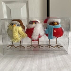 3pc Featherly Friends Bird Wearing Scarf Fabric Christmas Figurine Set
